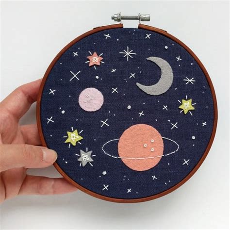 Space Embroidery Hoop Art With Planets And Stars Etsy