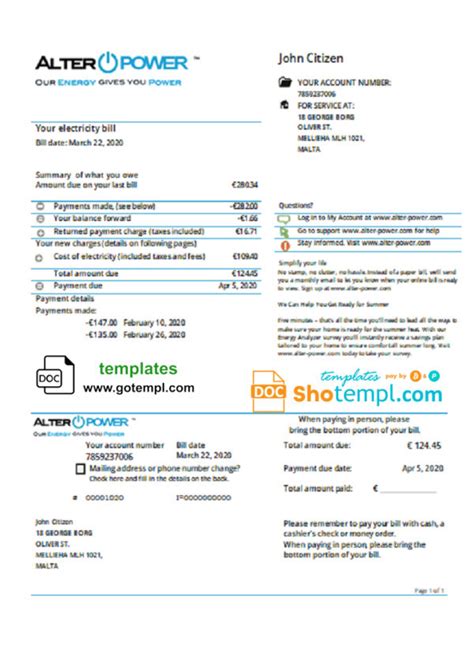 Malta Alterpower Malta Proof Of Address Utility Bill Template In Word