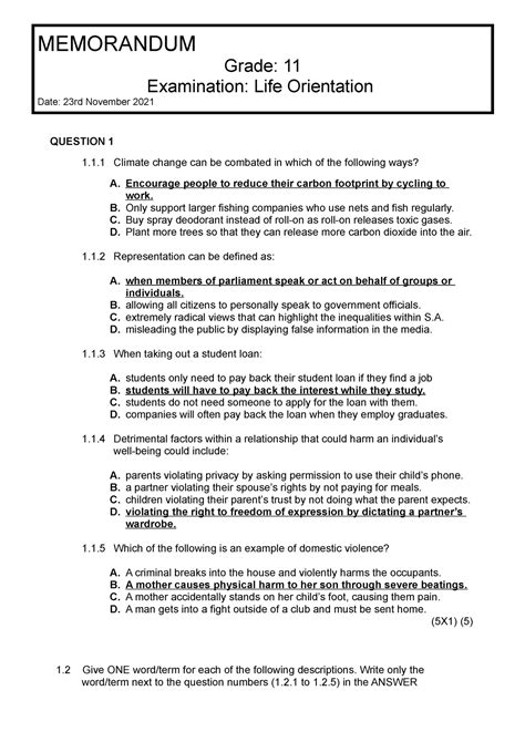 Memo Gr Final Exam Memorandum Grade Examination Life