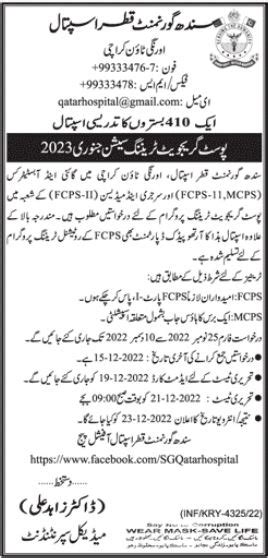 Sindh Government Qatar Hospital Karachi Upmed Jobs