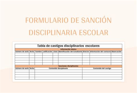 Plantilla De Formato Excel Formulario De Sanci N Disciplinaria Escolar