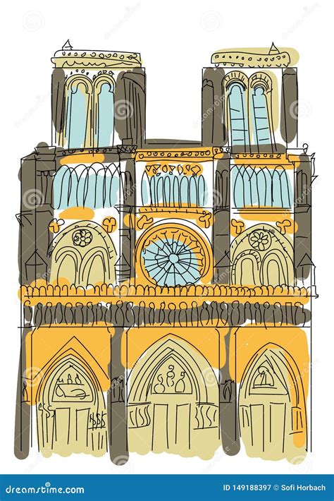 Notre Dame De Paris Cathedral France Hand Drawing Sketch Illustration Of French Travel