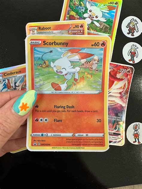 Scorbunny Evolution Pokemon Card And Sprite Sticker Set 11 Stickers