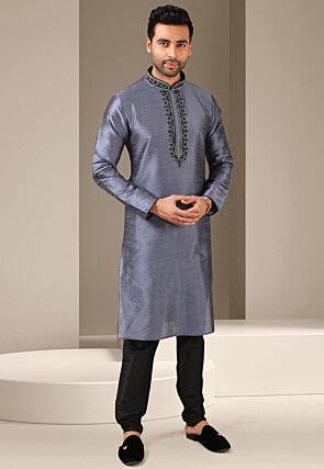 Buy Embroidered Art Silk Kurta In Dark Green Online MLY1154 Utsav