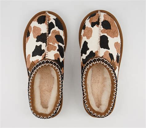 Ugg Tasman Cow Print Slippers Chestnut Womens Sustainable Materials