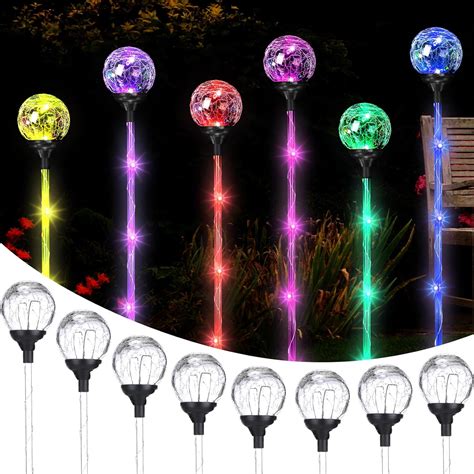 Aurelema Set Of 12 Solar Outdoor Lights Multicolor Changing Garden