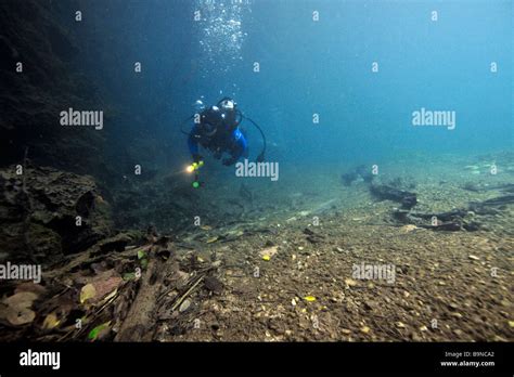 Scuba Diver Underwater Prata River Bonito Mato Grosso Do Sul Brazil