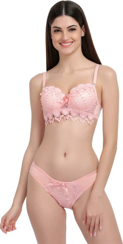 Buy Gokix Women Pink Self Design Cotton Linen Blend Lingerie Set Online