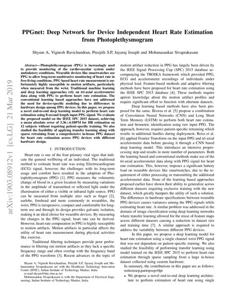 PPGnet: Deep Network for Device Independent Heart Rate Estimation from Photoplethysmogram | DeepAI