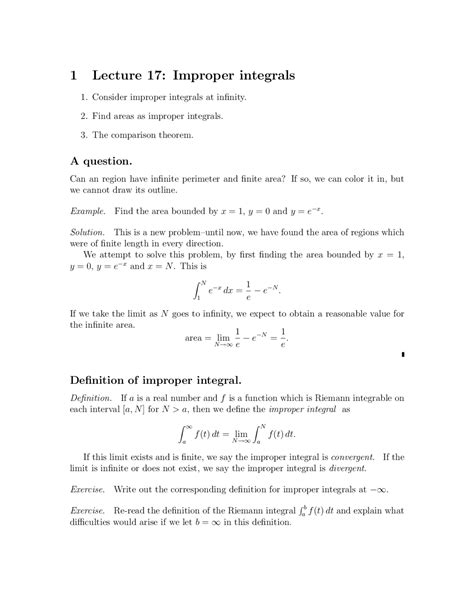 Improper Integrals Lecture Notes Ma 114 Docsity