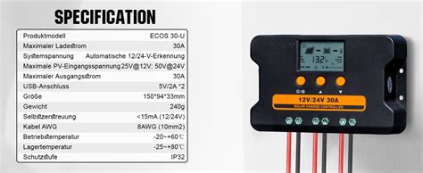 ECO WORTHY 30A Solar Laderegler 12V 24V Solar Ladegerät Controller PWM