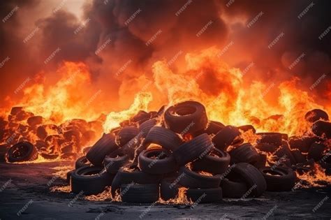 Premium AI Image | Burning old tires in a landfill creates a massive ...