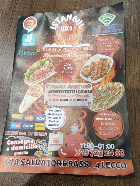 Menu Da Istanbul Turkish Kebap Pizza Grill Ristorante Lecco