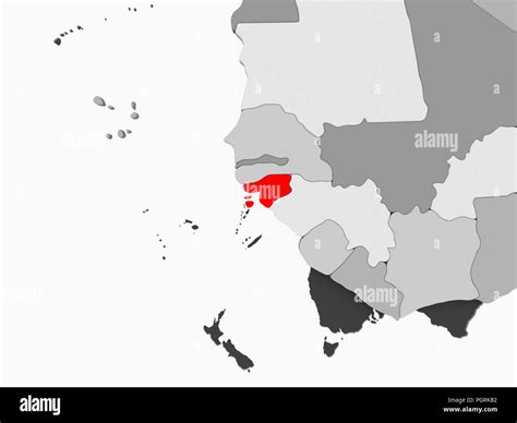 Guinea Bissau In Red On Grey Political Map With Transparent Oceans 3D