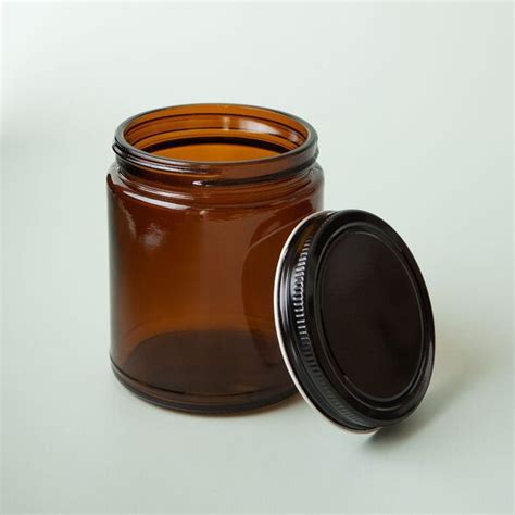 9 Oz Amber Glass Jar With Black Lid Bramble Berry