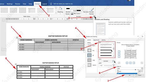 Mengubah Warna Style Ukuran Garis Border Tabel Di Word