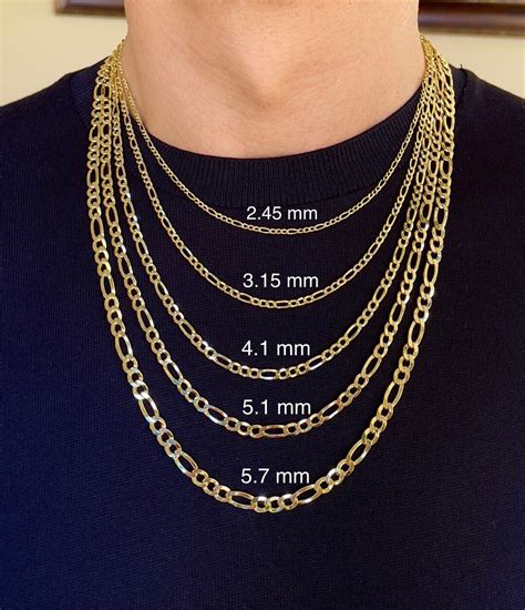 Figaro Chain Necklace 14K Real Gold 2.45mm, 3.15mm, 4.1mm, 5.1mm, 5.7mm ...