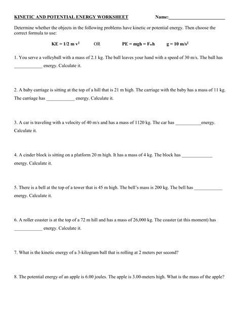 36 Potential Vs Kinetic Energy Worksheet - support worksheet