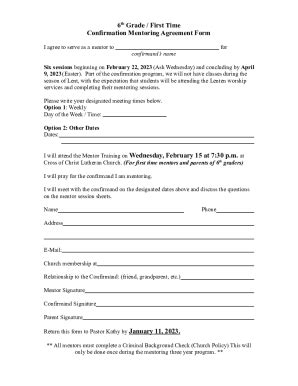 Fillable Online Th Grade First Time Mentor Agreement Form Docx