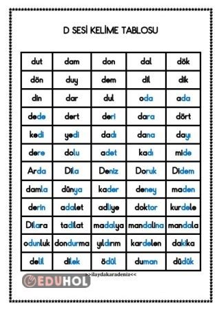 D Sesi Kelime Tablosu Eduhol Etkinlik Ndir Oyun Oyna Test Z