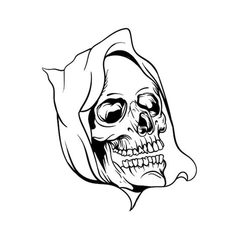 Premium Vector | Hand drawn illustration of cool skull head outline design