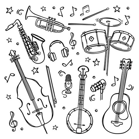 MUSICAL INSTRUMENTS Monochrome Hand Drawn Sketch Collection 20454996 ...