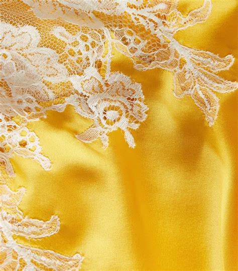 Womens Marjolaine Yellow Silk Lace Trim Robe Harrods Us