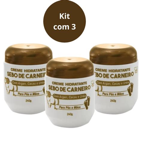 Kit 3 Creme Hidratante Para Pés e Mãos Sebo de Carneiro Argan