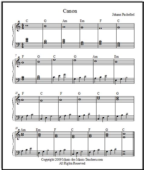 The Pachelbel Canon in D for Beginners Free Printable Sheet Music