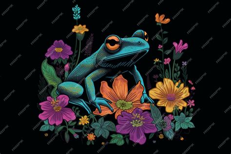 Premium Ai Image Brightly Colored Frog Sitting On A Flower Border