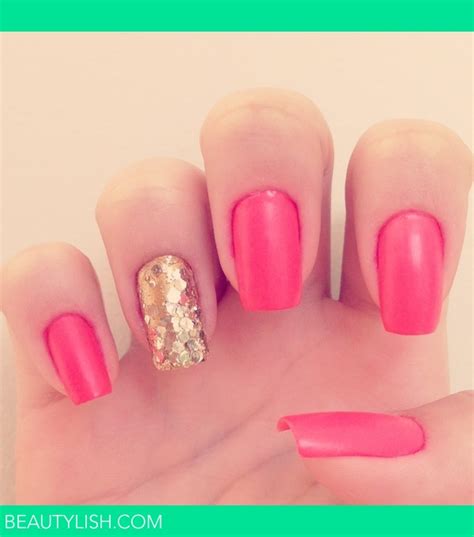 Matte Pink and Gold Glitter Nails! | Bruna V.'s Photo | Beautylish