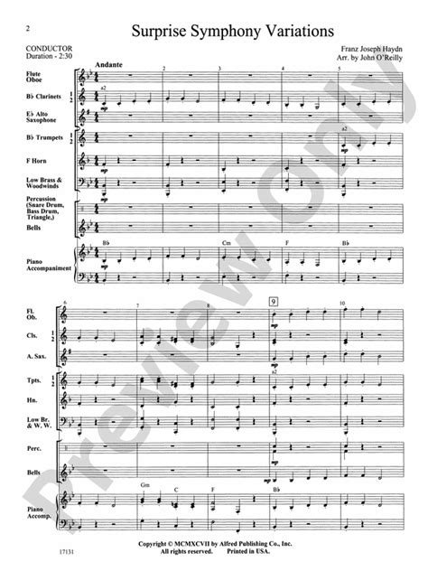 Surprise Symphony Variations: Concert Band Conductor Score & Parts ...