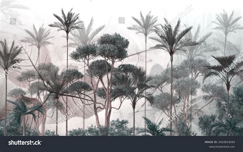 Tropical Forest Landscape Wallpaper Design Mural Stock Illustration ...