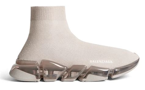 Balenciaga Speed Trainers 2 0 Full Clear Sole Recycled Knit Beige