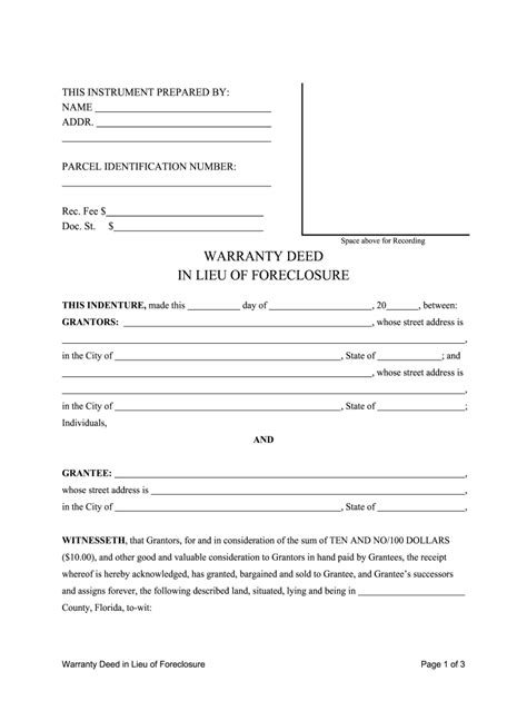 Deed Lieu Foreclosure Form Fill Online Printable Fillable Blank