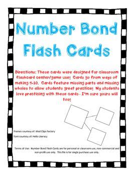 Number Bond Flash Cards For Class Room Use Easy To Use And So Fun