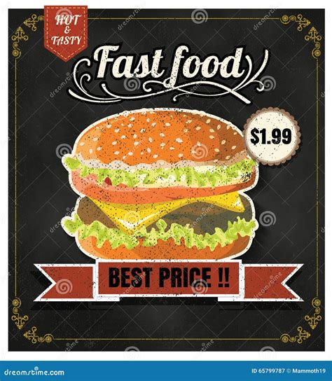 Restaurant Fast Foods Menu Burger On Chalkboard Vector Format Eps