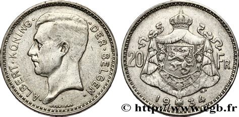 BELGIQUE 20 Franken Francs Albert Ier légende Flamande 1934 fwo