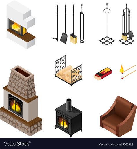 Fireplace Isometric Elements Set Royalty Free Vector Image