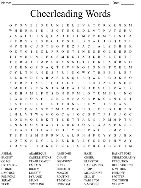 Cheerleading Word Search Wordmint