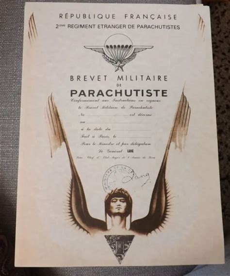 French Foreign Legion Certificate Brevet Militaire De Parachutiste Tap