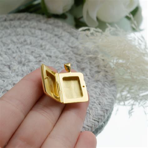 Yellow Gold Vermeil Engraved Handprint Rectangle Locket Necklace The