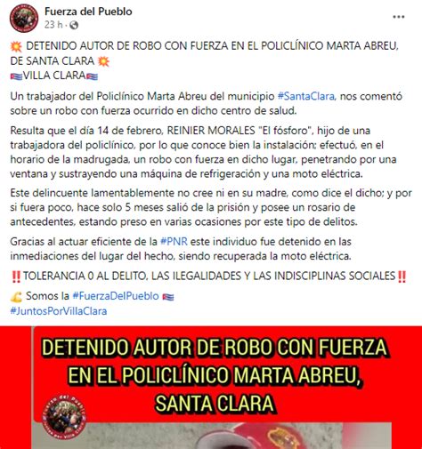 Detenido Autor De Robo Con Fuerza En Un Policl Nico De Santa Clara