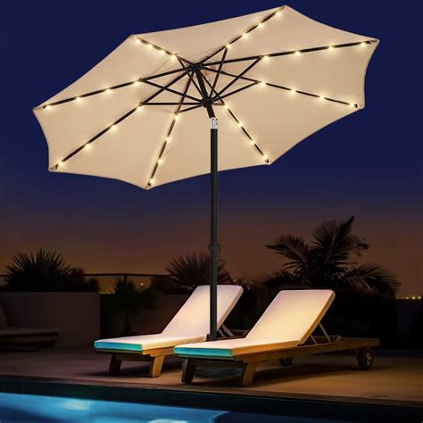 wikiwiki 9ft Outdoor Patio Table Umbrella, Sturdy Solar Led Market ...