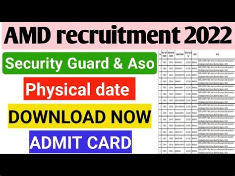 Amd Security Guard Aso Assistant Security Officer Grade A Admit Card