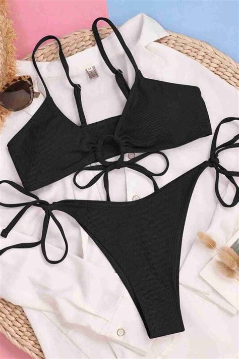 Angelsin Bağlamalı Şık Bikini Takım Siyah MS4310 Stilimon