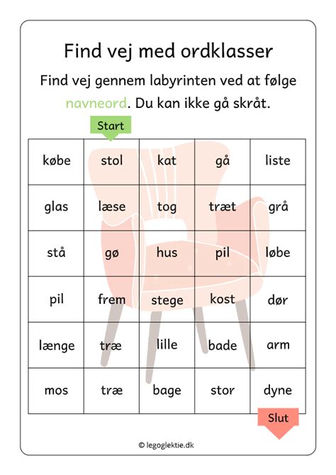 Labyrinter Med Ordklasser Genkend Ordklasser Som Navneord Og