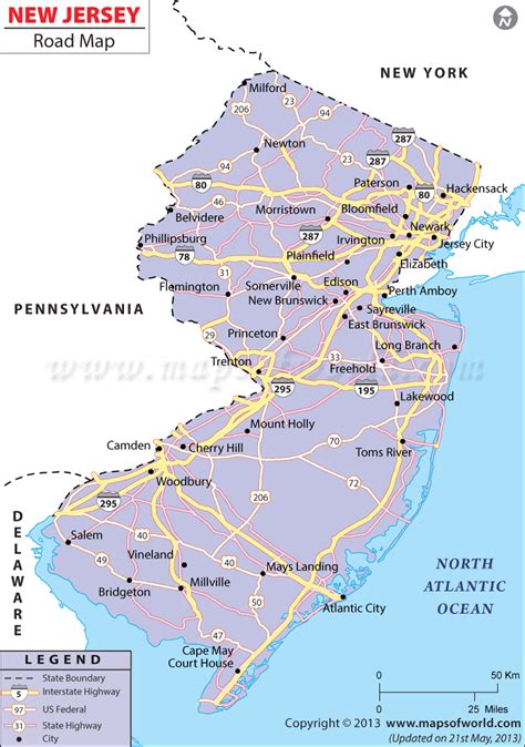 New Jersey Detailed Roads Map With Cities And Highwaysfree Printable