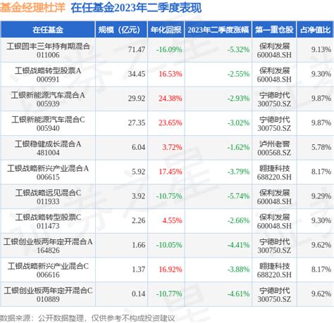 杜洋2023年二季度表现，工银稳健成长混合a基金季度跌幅162管理收益率整理