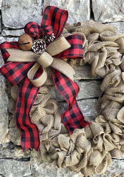 Buffalo Plaid Farmhouse Wreath Burlap Monogram Farmhouse Etsy